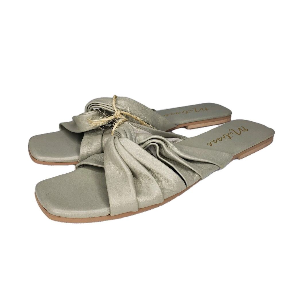 MATISSE Genie Light Sage Green Twist Strap Leather Sandals Flats Womens Size 9